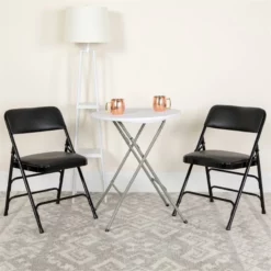 Bowery Hill Transitional Upholstered Metal Folding Chair In Black -CYMAX Sales 1816697 3 L