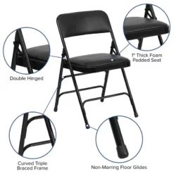 Bowery Hill Transitional Upholstered Metal Folding Chair In Black -CYMAX Sales 1816697 5 L