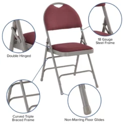 Bowery Hill 18.5'' Metal/Fabric Folding Chair In Burgundy Red/Gray -CYMAX Sales 1816699 6 L