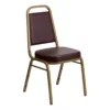 Bowery Hill Vinyl/Metal Trapezoid Back Banquet Stacking Chair In Brown 2 Bowery Hill Vinyl/Metal Trapezoid Back Banquet Stacking Chair In Brown -CYMAX Sales 1816808 4 L