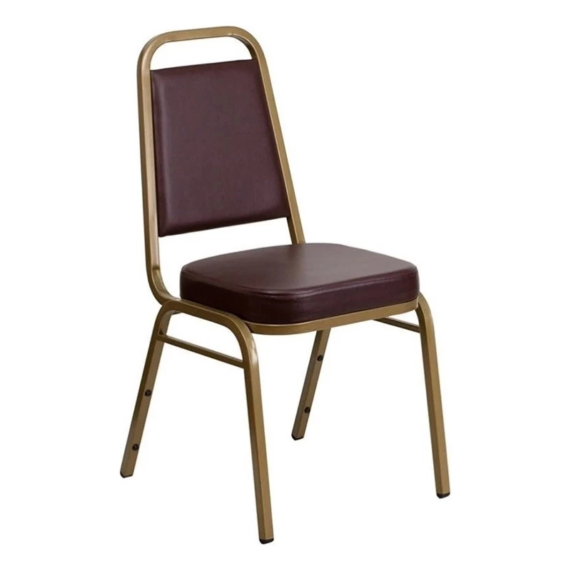 Bowery Hill Vinyl/Metal Trapezoid Back Banquet Stacking Chair In Brown 3 Bowery Hill Vinyl/Metal Trapezoid Back Banquet Stacking Chair In Brown