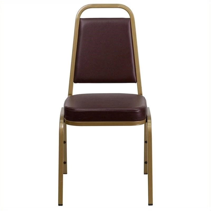 Bowery Hill Vinyl/Metal Trapezoid Back Banquet Stacking Chair In Brown 4 Bowery Hill Vinyl/Metal Trapezoid Back Banquet Stacking Chair In Brown - Image 2