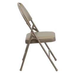 Bowery Hill Vinyl/Metal Triple Braced And Double Hinged Folding Chair In Beige -CYMAX Sales 1816872 4 L