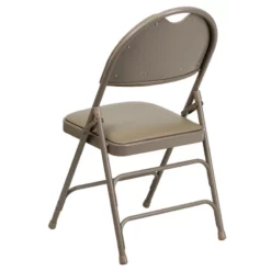 Bowery Hill Vinyl/Metal Triple Braced And Double Hinged Folding Chair In Beige -CYMAX Sales 1816872 5 L
