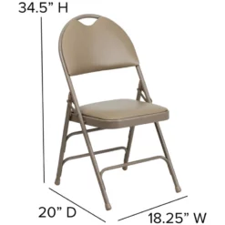 Bowery Hill Vinyl/Metal Triple Braced And Double Hinged Folding Chair In Beige -CYMAX Sales 1816872 7 L