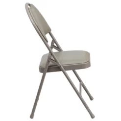 Bowery Hill Vinyl/Metal Triple Braced And Double Hinged Folding Chair In Gray -CYMAX Sales 1816873 4 L