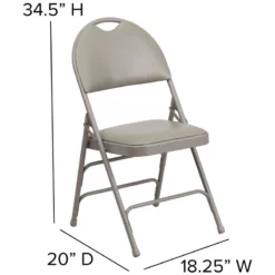 Bowery Hill Vinyl/Metal Triple Braced And Double Hinged Folding Chair In Gray -CYMAX Sales 1816873 7 L