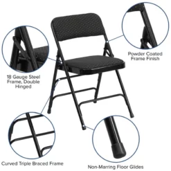 Bowery Hill Fabric/Metal 1"Thick Foam Folding Chair In Black -CYMAX Sales 1816968 8 L