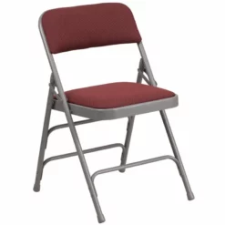 Bowery Hill Metal Folding Fabric Chair In Burgundy And Gray
