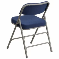 Bowery Hill Fabric/Metal 2.5"Thick Foam Folding Chair In Navy/Gray -CYMAX Sales 1816970 2 L