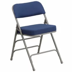 Bowery Hill Fabric/Metal 2.5"Thick Foam Folding Chair In Navy/Gray