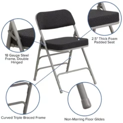 Bowery Hill Fabric/Metal 2.5"Thick Foam Folding Chair In Black/Gray -CYMAX Sales 1816971 8 L