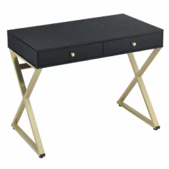 Bowery Hill Writing Desk In White And Brass