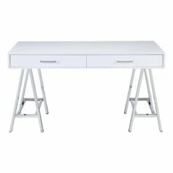 Roseberry Kids 2-Drawer Wood/Metal Home Office Desk In White/Chrome