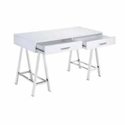Roseberry Kids 2-Drawer Wood/Metal Home Office Desk In White/Chrome -CYMAX Sales 1819715 3 L