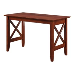 Pemberly Row Mid-Century Solid Wood Writing Desk With USB Charger In Walnut