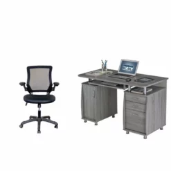 2 Piece Office Set With Office Chair And Desk In Gray And Black