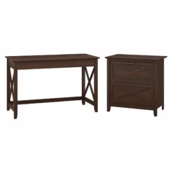 Bush Furniture Key West 48W Writing Desk With Lateral File Cabinet In Gray
