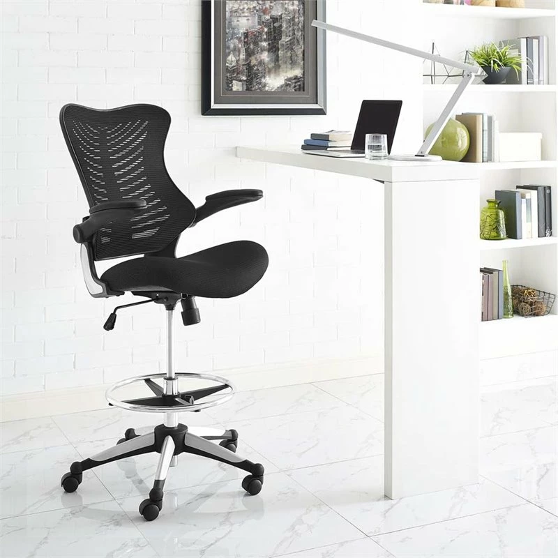 Hawthorne Collections Modern Vinyl/Nylon Drafting Stool In Black 4 Hawthorne Collections Modern Vinyl/Nylon Drafting Stool In Black - Image 2