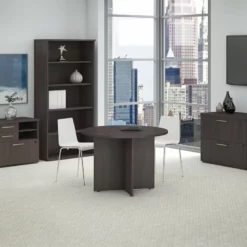 42W Round Conference Table With Wood Base In White - Engineered Wood -CYMAX Sales 1826416 1 L