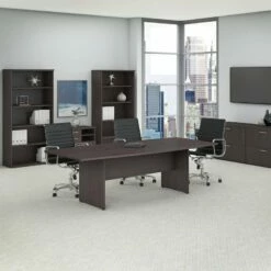 Bush Business Furniture 96W X 42D Conference Table With Wood Base In Storm Gray 37 Bush Business Furniture 96W X 42D Conference Table With Wood Base In Storm Gray -CYMAX Sales 1826419 1 L 1