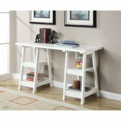 Convenience Concepts Designs2Go Double Trestle Desk In White Wood Finish