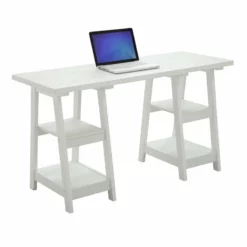Convenience Concepts Designs2Go Double Trestle Desk In White Wood Finish -CYMAX Sales 1826583 2 L