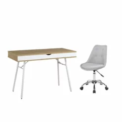 2 Piece Modern Office Set With Desk And Chair In Neutral Colors