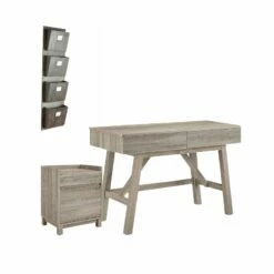Linon Tracey Writing Desk With 2 Drawer File Cabinet In Gray