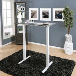 Furniture Of America Seantay Metal Adjustable Long Desk With USB In Gray -CYMAX Sales 1838896 4 L