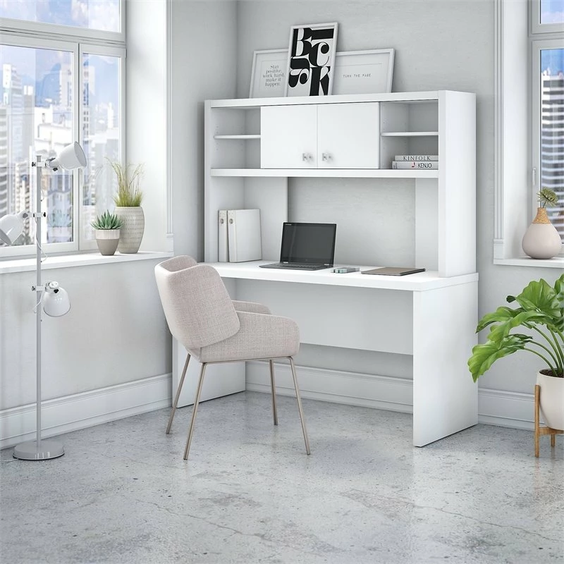 Echo 60W Credenza Desk With 2 Door Hutch In White - Engineered Wood 4 Echo 60W Credenza Desk With 2 Door Hutch In White - Engineered Wood - Image 2