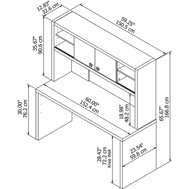 Echo 60W Credenza Desk With 2 Door Hutch In White - Engineered Wood 8 Echo 60W Credenza Desk With 2 Door Hutch In White - Engineered Wood - Image 6