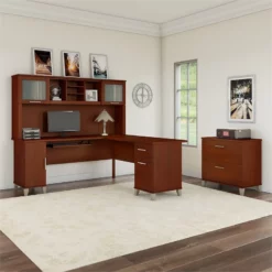 Bush Furniture Somerset 72W L Shaped Desk With Hutch And File Cabinet In Cherry -CYMAX Sales 1854392 8 L