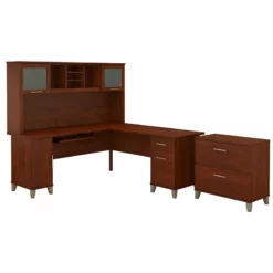 Bush Furniture Somerset 72W L Shaped Desk With Hutch And File Cabinet In Cherry -CYMAX Sales 1854392 L