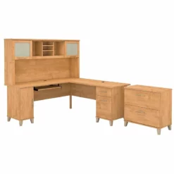 Bush Furniture Somerset 72W L Shaped Desk With Hutch And File Cabinet In Cherry -CYMAX Sales 1854393 L