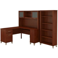 Bush Furniture Somerset 60W L Desk With Hutch & Bookcase In Cherry -CYMAX Sales 1854395 7 L