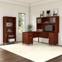 Bush Furniture Somerset 60W L Desk With Hutch & Bookcase In Cherry -CYMAX Sales 1854395 8 L