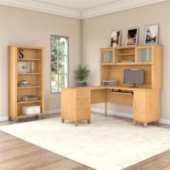 Bush Furniture Somerset 60W L Desk With Hutch & Bookcase In Cherry -CYMAX Sales 1854396 8 L