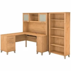 Bush Furniture Somerset 60W L Desk With Hutch & Bookcase In Cherry -CYMAX Sales 1854396 L