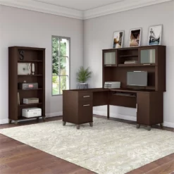 Bush Furniture Somerset 60W L Desk With Hutch & Bookcase In Cherry -CYMAX Sales 1854397 8 L