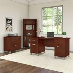 Bush Furniture Somerset 60W Office Desk With File Cabinet & Bookcase In Cherry -CYMAX Sales 1854404 8 L