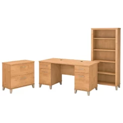 Bush Furniture Somerset 60W Office Desk With File Cabinet & Bookcase In Cherry -CYMAX Sales 1854405 7 L