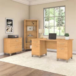 Bush Furniture Somerset 60W Office Desk With File Cabinet & Bookcase In Cherry -CYMAX Sales 1854405 8 L