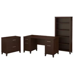 Bush Furniture Somerset 60W Office Desk With File Cabinet & Bookcase In Cherry