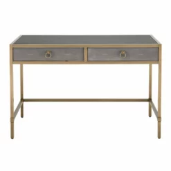 Maklaine Faux Shagreen Writing Desk In Gray And Brushed Gold