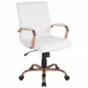 Flash Furniture Mid Back Leather Office Swivel Chair In White And Rose Gold -CYMAX Sales 1861419 L