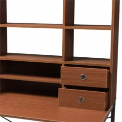 Baxton Studio Edwin Writing Desk With Bookcase Hutch In Light Brown -CYMAX Sales 1862302 4 L