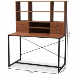 Baxton Studio Edwin Writing Desk With Bookcase Hutch In Light Brown -CYMAX Sales 1862302 5 L