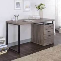 Bowery Hill Wood/Metal Home Office Rectangular Writing Desk In Gray/Black 9 Bowery Hill Wood/Metal Home Office Rectangular Writing Desk In Gray/Black -CYMAX Sales 1865784 2 L