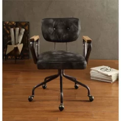 Bowery Hill Leather Swivel Office Chair In Vintage Black -CYMAX Sales 1865914 2 L 1